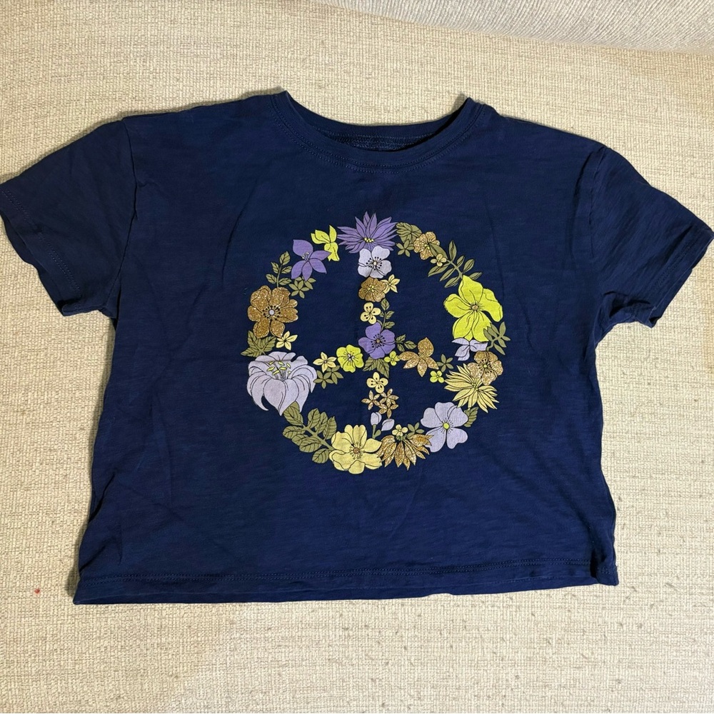Crewcuts Cropped Navy Blue Floral Peace Tee